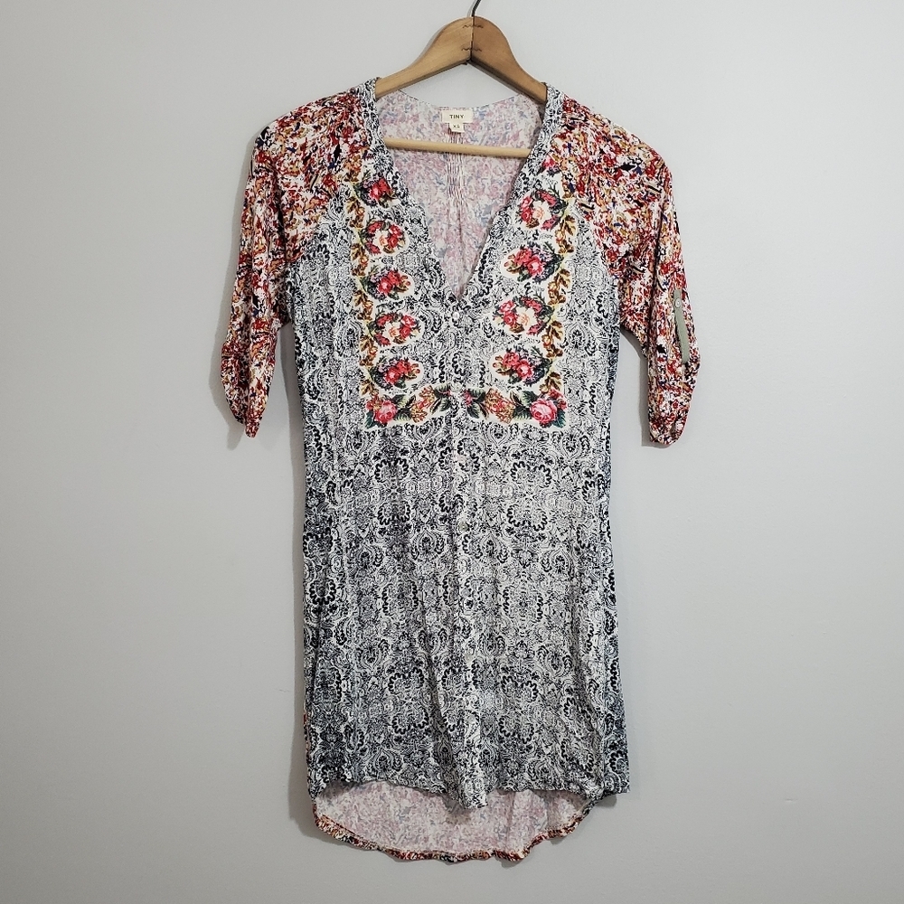 Anthro TINY Silk Blend Mixed Print Button Down Dress